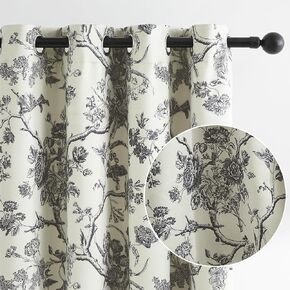 Melodieux Vintage Floral Blackout Curtains 84 Inches Long for Living Room, Bedroom French Country Farmhouse Drapes Cotton Thermal Insulated Grommet Toile Curtains, 52 by 84 in, Navy Blue, 2 Panels
