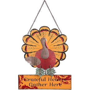 Ogrmar Thanksgiving Metal Turkey Sign Wall Hanging Decoration with bracket for Front Door Ornament Festive Whimsical Halloween Christmas Wall & Tabletop Decor