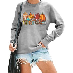 JINTING Fall Sweatshirt for Women Pumpkin Sweatshirt Tis The Season Sweater Football Shirt Halloween Long Sleeve Shirt