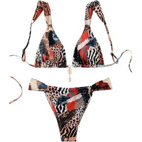 Women's 2 Piece Leopard Print Bathing Suit Wireless Triangle Swimsuit High Waisted Bikini Sets