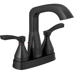 صنبور حمام Delta Faucet Stryke باللون الأسود غير اللامع، صنبور حمام مركزي، تقنية ختم الماس، مجموعة تصريف معدنية، أسود غير لامع 25776-BLMPU-DST