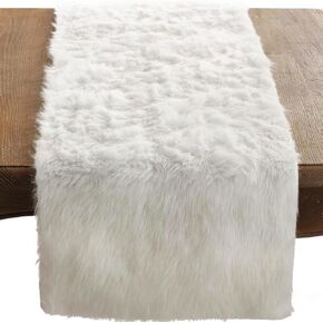 Saro Lifestyle Faux Fur Design Topper Table Runner, Black, 15"x72"