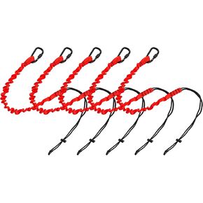 Aluminum Alloy Screw Locking Carabiner Tool Lanyard, Retractable 18-30 Inch Nylon Webbing w/ 15 Lbs Capacity, High-Visibility for Safety on Work Sites, Reflective Red, 5 PACK