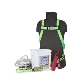 PeakWorks Fall Protection Roofer's Kit, Complete Safety Gear for Roofing with Universal Fit Harness, Rope Grab, 50' Vertical Lifeline and Roof Bracket, White/Green, OSHA & ANSI Compliant, V8257275