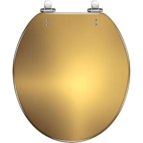Round Toilet Seat Shiny brushed gold color metal Resin Toilet Seat Quietly Slow Close with Quick-Release Hinges Toilet Seat with Cover Easy to Clean Install