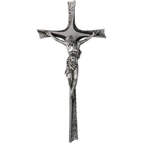 ShineOnAngel Crucifix Wall Cross, 12 Inch Silver Color Wall Crucifix Modern Home Decor, Hand Painted Antique Style Jesus Cross for Wall Religious Housewarming Gifts