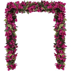 Artificial Bougainvillea Garland,4PCS 7.2ft/Piece Pink Flower Garland Faux Silk Bougainvillea Vines Artificial Decor for Wedding Arch Table Home Garden(Deep Pink)