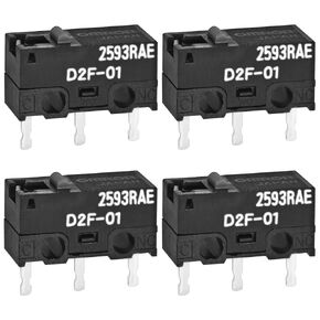 مفتاح ماوس صغير D2F-01 (عبوة من 4 قطع) - قوة 1.47 نيوتن، 10 مليون دورة، مفتاح فريتنج عالي المتانة، سبيكة رمادية