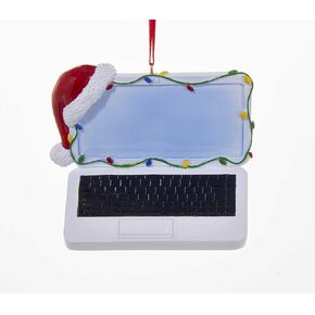 Kurt Adler Resin Christmas Laptop with Santas Hat and Christmas Lights Ornament