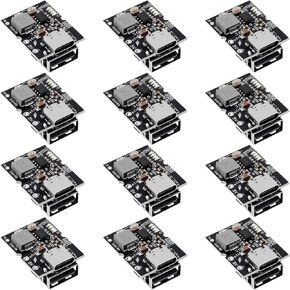 12PCS Type-C USB 5V 2A Step-Up Power Module Boost Converter Lithium Battery Charging Protection Board with LED Indicator(Not Welded)
