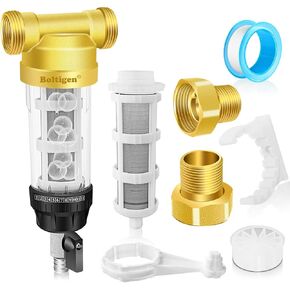 50 & 100 Micron Reusable Flushable Spin Down Sediment Filter, Whole House Sediment Water Filter for City, Well Water, 1" MNPT + 3/4" FNPT + 3/4"MNPT Pre-Filtration System