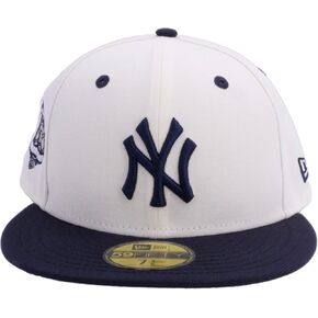 New Era MLB 59FIFTY Cooperstown Authentic Collection Chrome Fitted Hat (7 3/8, New York Yankees, White Black Cooperstown)