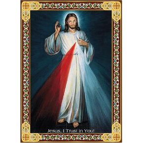 Needzo Divine Mercy Wooden Icon with Gold Foil Details, Religious Home Decor, 4.75 x 3.5