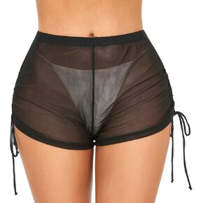 SHERRYLO Swim Shorts Women Sheer Board Short See Through Bikini Bottom Mesh Swimsuit Bottoms Sexy See Thru Bathing Suit
