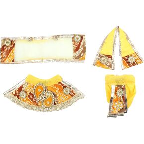 Laxmi Ganesh Dress vastra Poshak Cloth Lehenga Chunari Dhoti Puja Item samgari Radha Krishna Dress for Laxmi Ganesh Durga Devi Idol Statues Indian Traditional Festival(Size:-2")(Colour:-Yellow)