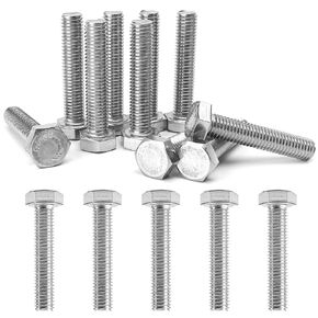 15PCS/Lot M10 Bolts, M10x1.25x50mm, Fine Thread Hex Head Rod Bolts, Din933 Standard Size, All Thread, Thread Diameter: M10, Length: 50mm, Thread Pitch: 1.25mm (Material: Stainless Steel, Silver Color)