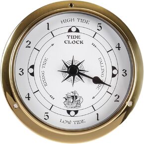 4.5In Brass Tide Clock, Tide Clocks for East Coast High Tide Low Tide, Wall Hanging Boat Using Nautical Wall Clock for Weather Station, Fishing Tides, Beach Ocean Activities,L
