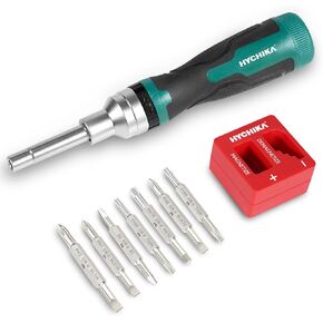 HYCHIKA Screwdriver Set 16-in-1 Ratcheting Screwdriver, Screw Driver Multi Bit All in One with Phillips, Slotted, Torx, Square, Hex bit and Double End Nut Driver