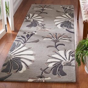 SAFAVIEH Soho Collection Runner Rug - 2'6" x 8', Grey & Ivory, Floral Design, Handmade Wool, Ideal for Areas in Living Room, Bedroom (SOH826F)