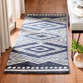 Safavieh Micro-Loop Collection Runner Rug - 2'3" x 7', Navy & Ivory, Handmade Moroccan Tribal Wool, Ideal for High Traffic Areas in Living Room, Bedroom (MLP156N)