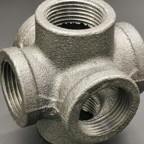 3/4" 6 Way Pipe Fitting Malleable Iron Gray Outlet Cross Female Tube Connector (3/4 Inch)