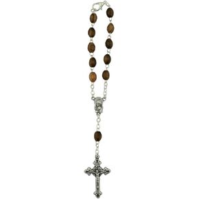 Wood and Metal Rearview Mirror Decade Rosary | includes Clasp | Great Catholic Gift for First Communion, Confirmation, and New Drivers | 6" Long | Made in Italy