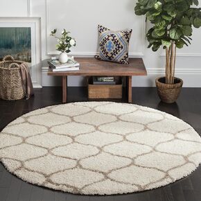 SAFAVIEH Hudson Shag Collection 5' Round Ivory/Beige SGH280D Moroccan Ogee Trellis Non-Shedding Living Room Bedroom Dining Room Entryway Plush 2-inch Thick Area Rug