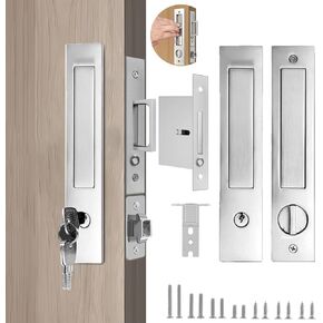 Pocket Door Locks&Door Edge Pull, Keyless Privacy Pocket Door Lock,Pocket Door Hardware,Pocket Door Privacy Lock,Barn Door Lock with Edge Handle (InvisibilityType-Gold)