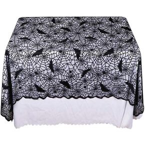Rectangular Halloween Tablecloth, Halloween Bat Spider Web Tablecloth Decor, Black Lace Tablecloth Bat Cobweb Table Cover for Halloween Party Décor Dinner Spooky Meals Decoration, 60" x 104"