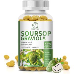 Soursop Graviola Capsules with Kelp, for Cell Regeneration, Enhances Immunity, Digestive Support, Antioxidant Properties, Gluten Free, Non GMO, Vegan, 120 Counts