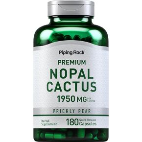 Piping Rock Nopal Cactus Capsules 1950mg | 180 Count | Prickly Pear Supplement | Non-GMO, Gluten Free