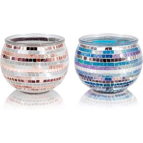 6pcs Votive Candle Holders, Mosaic Tealight Holder Stained Glass Tea Light, Colorful Handmade Candle Jars Aromatherapy Candle Lamp for Christmas, Wedding, Birthday Table Centerpiece Decor