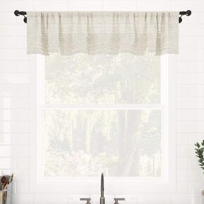 Clean Window Textured Slub Stripe Anti-Dust Allergy/Pet Friendly Sheer Cafe Valance, 52" x 14", Linen