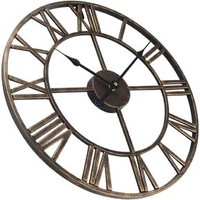 Timelike Large Decorative Wall Clock, European Industrial Roman Numeral Metal Wall Clock Home Decor Ideal for Living Room Kitchen and Den (Golden, 20")