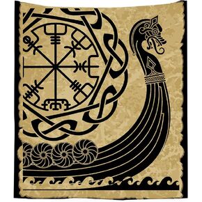 TOMOZ Viking Tapestry Wall Hanging, Ancient Scandinavian Pattern and Norse Runes Tapestry Warship of the Vikings Tapestry for Bedroom Living Room Dorm Home Decoration 51W x 60L Inch