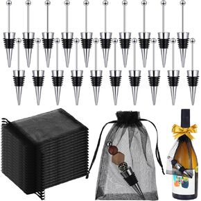 Kosiz 40 Pcs Beadable Wine Stopper for Wine Bottles Include 20 Decorative Beaded Wine Bottle Stopper Bulk 20 Organza Bags Reusable Wine Saver for Beverage Wedding Valentines Gifts Holiday Favors Bar