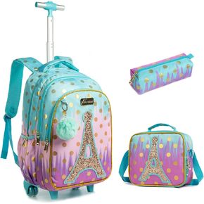 حقيبة ظهر بعجلات مقاس 18 بوصة للأطفال مع حقيبة غداء معزولة وحقيبة أقلام للأولاد والبنات in Kuwait