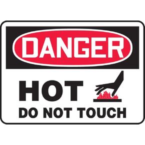 Accuform MCHG036VA Aluminum Sign, Legend "DANGER HOT DO NOT TOUCH", 10" Length x 14" Width, Red/Black on White