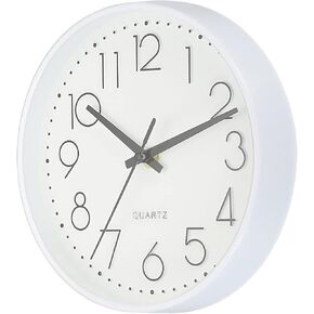PATIKIL 8 Inch Round Wall Clock, Battery Operated Silent Non-Ticking Wall Clocks for Office Bedroom Kitchen, White