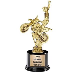 Crown Awards Motocross Trophies with Custom Engraving, 7.25" Personalized Cycling Trophy On Deluxe Round Base Prime