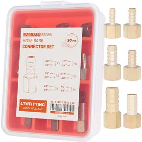 LTWFITTING Assortment Kit Hose ID (1/4-Inch to 1/2-Inch) x (1/4-Inch, 3/8-Inch) NPT Female LF Brass Hose Barb Connector Set (Pack of 30)
