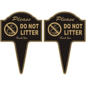 Do Not Litter Sign,Yuntarda 2-Pack 14"x10"Yard Sign with Integrated Stake No Littering Sign No Trash Sign Rust-free Aluminum Metal Sign Waterproof for Outdoor Use