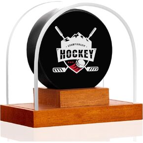 Hockey Puck Display Case, Pucks Holder Acrylic Clear Cases with Wood Base, Hockey Memorabilia Display Storage Showcases, for Enthusiasts & Collectors & Fans (2 Pack, Arched)