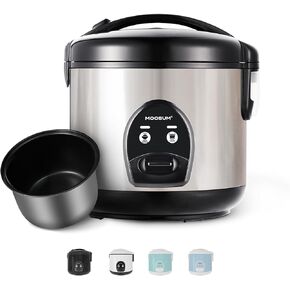 Electric Rice Cooker with One Touch for Asian Japanese Sushi Rice, 10-cup Uncooked, Fast&Convenient Cooker with Steamer, Removable Inner Cover and Auto Warmer, Silver