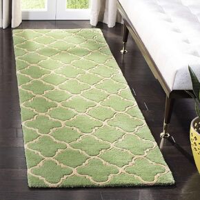 SAFAVIEH Chatham Collection 2'3" x 9' Green CHT935B Handmade Geometric Premium Wool Runner Rug