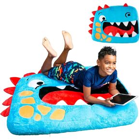 BigMouth Inc Inflat-A-Pal Inflatable Floor Pillow, Jumbo Animal Cushion Lounger for Kids, Soft Plush Perfect for Bedrooms and Playrooms - Dinosaur