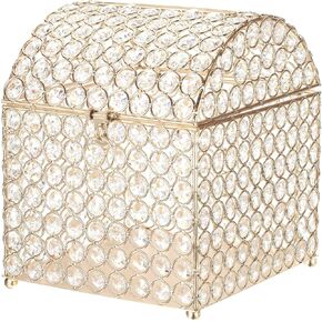 uxcell Crystal Card Box with Heart Lock, 7.5" x 8.3" x 9.1" Wedding Card Box for Wedding Reception Anniversary Birthday Party Decorations Gold
