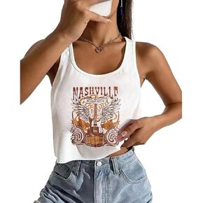 Nashville Music Crop Tops for Women Sexy Country Music Crop Shirt Tops Vintage Guitar Wings Graphic Tank Tops