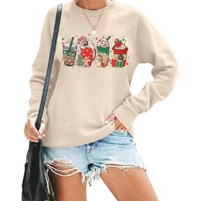 المرأة عيد الميلاد فناجين القهوة البلوز ثلج ريترو رائع كم طويل تي شيرت سانتا الكوكيز خفيفة الوزن المحملة in Kuwait