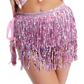 Women's Sequin Skirt Tassel Multilayer Dance Belly Hip Scarf for Women Girls Rave Halloween Costume Club Performance